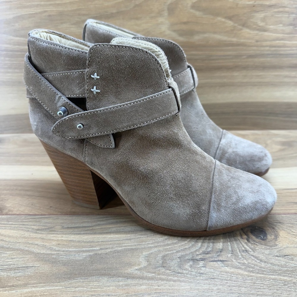 Rag‎ & Bone Women's Boots Size 7.5 Beige Distressed Suede Block Heel EU 37.5
